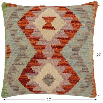 handmade Traditional Pillow Rust Blue Hand-Woven SQUARE 100% WOOL  Hand woven turkish pillow  PILLOW